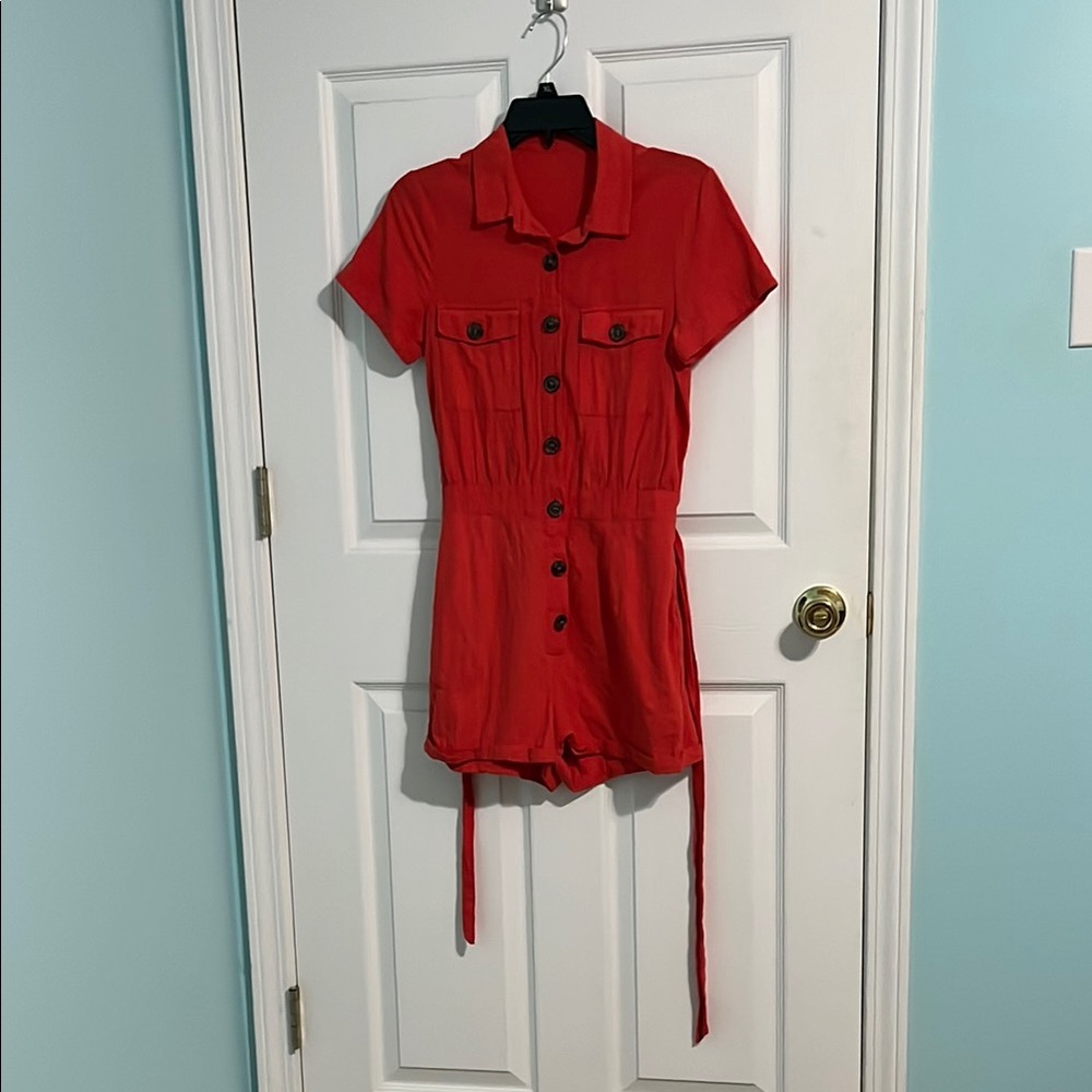 Red Button-Up Romper
